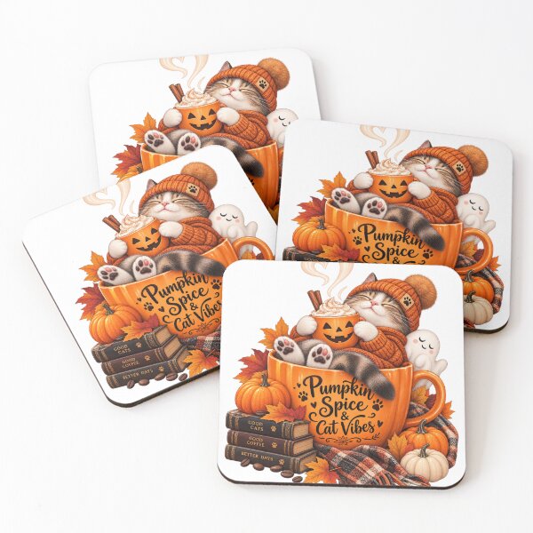 Item preview, Pumpkin Spice Cat Vibes – Cozy Halloween Coffee Cat designed and sold by meme2525.