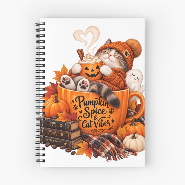 Item preview, Pumpkin Spice Cat Vibes – Cozy Halloween Coffee Cat designed and sold by meme2525.