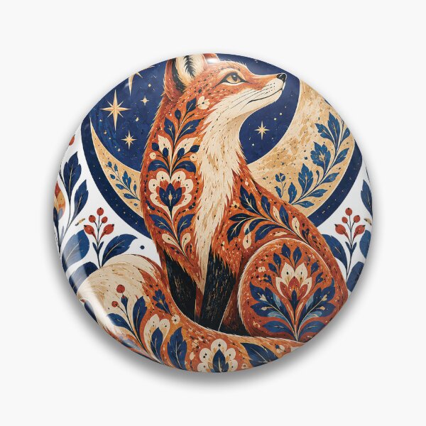 Item preview, Celestial Fox Moon Botanical Folk Art designed and sold by Gold Turtle  Lina.