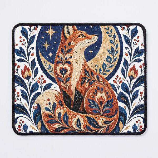 Item preview, Celestial Fox Moon Botanical Folk Art designed and sold by Gold Turtle Lina.