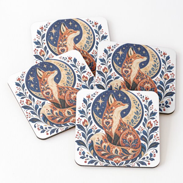 Item preview, Celestial Fox Moon Botanical Folk Art designed and sold by Gold Turtle  Lina.