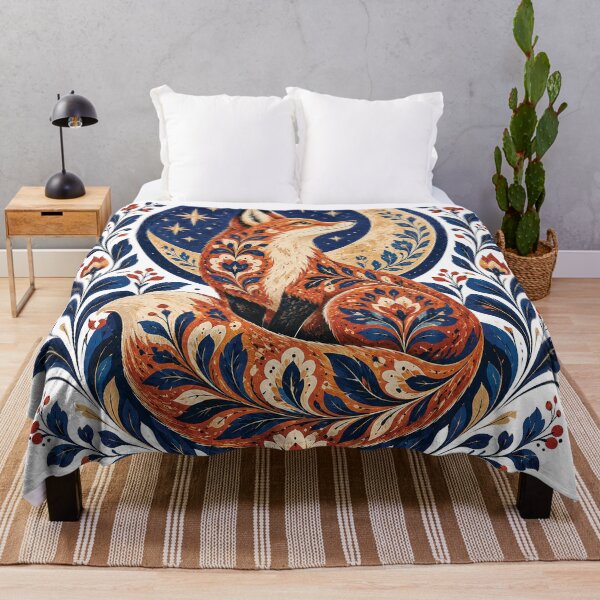 Item preview, Celestial Fox Moon Botanical Folk Art designed and sold by Gold Turtle Lina.