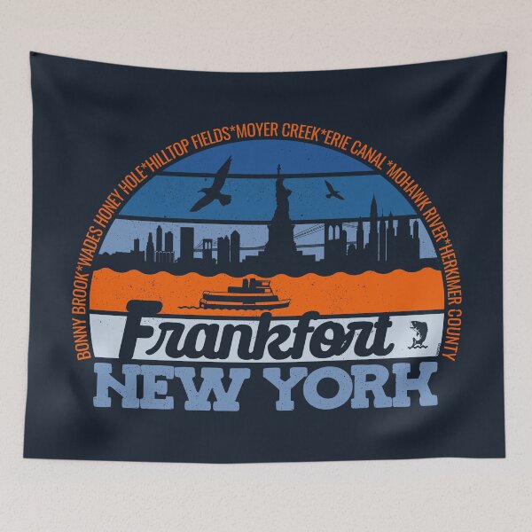 Item preview, Logotipo retro vintage de orgullo local con puesta de sol en Frankfort, Nueva York designed and sold by CRHPOD20.