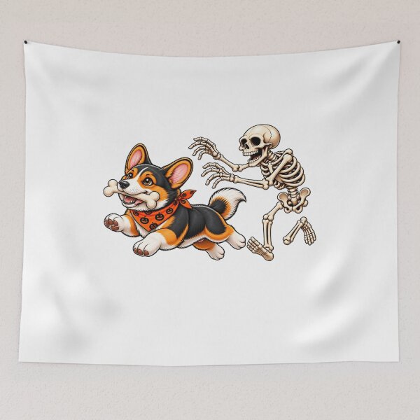 Item preview, Corgi Dog Stealing Bone from Skeleton Halloween Costume designed and sold by 76Valeria.