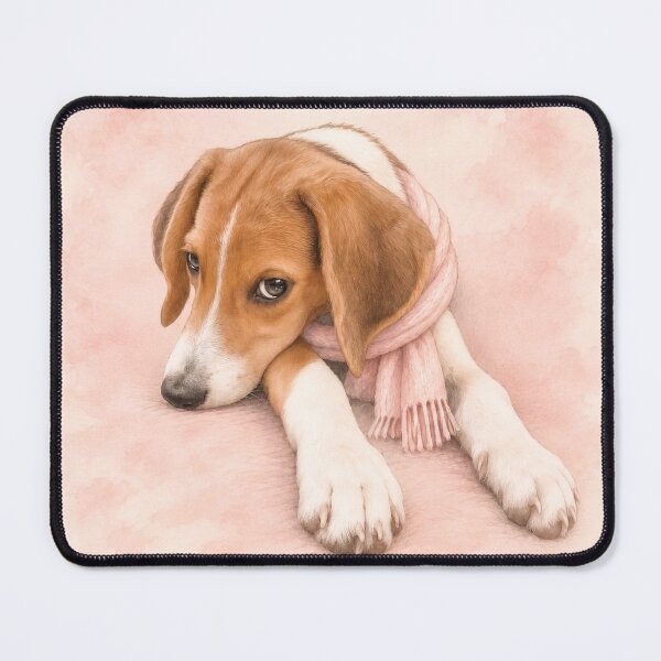 Item preview, Cute Watercolor Hound Puppy Dog in Pink Scarf designed and sold by RescueHeart10.