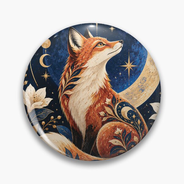 Item preview, Mystical Fox Under Crescent Moon Folk Art designed and sold by Gold Turtle Lina.