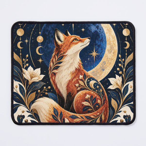 Item preview, Mystical Fox Under Crescent Moon Folk Art designed and sold by Gold Turtle  Lina.