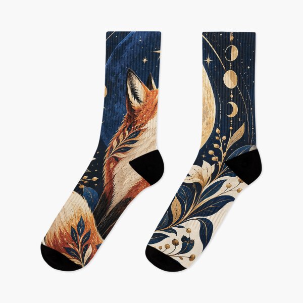 Item preview, Mystical Fox Under Crescent Moon Folk Art designed and sold by Gold Turtle  Lina.