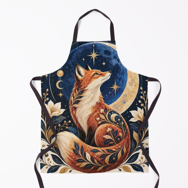 Item preview, Mystical Fox Under Crescent Moon Folk Art designed and sold by Gold Turtle  Lina.