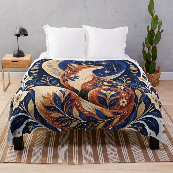 Item preview, Celestial Fox and Moon Floral Night Design designed and sold by Gold Turtle Lina.