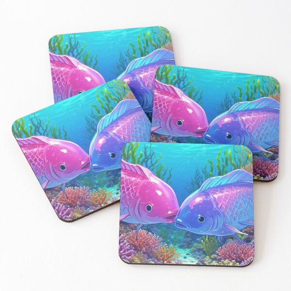 Item preview, Vibrant Coral Reef Fish Couple – Pink and Blue Underwater Art Illustration designed and sold by BLUESKY11a.