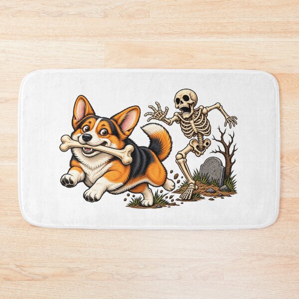 Item preview, Corgi Dog Stealing Bone from Skeleton Halloween Costume designed and sold by 76Valeria.