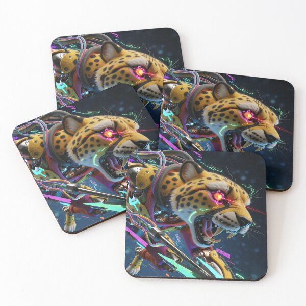 Item preview, Steel Paws Leaping Through the Neon Night designed and sold by SabaMirzique.