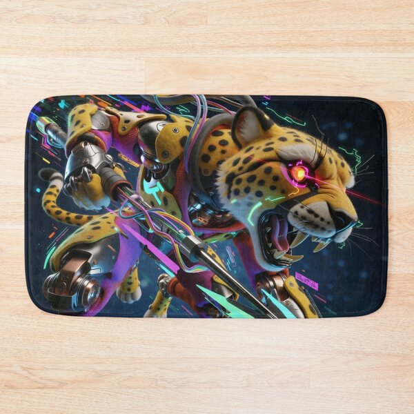 Item preview, Steel Paws Leaping Through the Neon Night designed and sold by SabaMirzique.