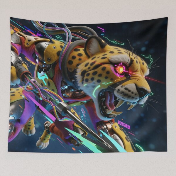 Item preview, Steel Paws Leaping Through the Neon Night designed and sold by SabaMirzique.