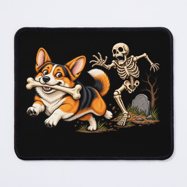 Item preview, Corgi Dog Stealing Bone from Skeleton Halloween Costume designed and sold by 76Valeria.