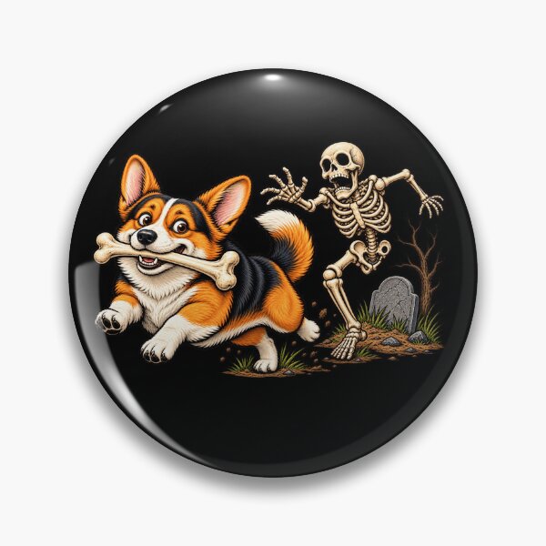 Item preview, Corgi Dog Stealing Bone from Skeleton Halloween Costume designed and sold by 76Valeria.