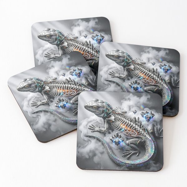 Item preview, A metallic iguana in a vortex of quantum nebulae designed and sold by KunstGeist.