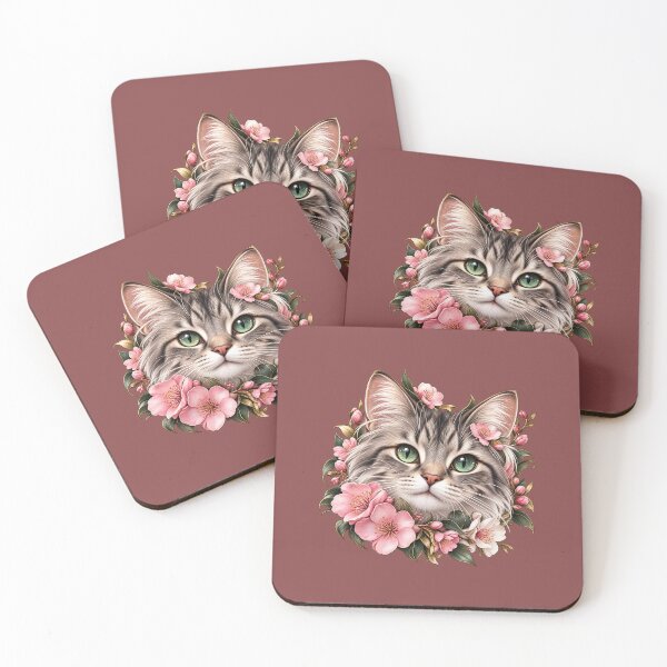 Item preview, Cat surrounded by flowers – Floral cat head, cute and natural cat designed and sold by L'encre du Kitsune .