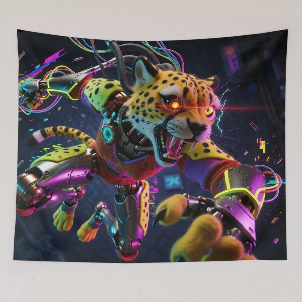 Item preview, Steel Paws Leaping Through the Neon Night (V2) designed and sold by SabaMirzique.