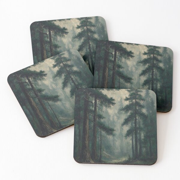 Item preview, Moody Foggy Pine Forest Painting Woodland Art designed and sold by ShieldRockPrints.