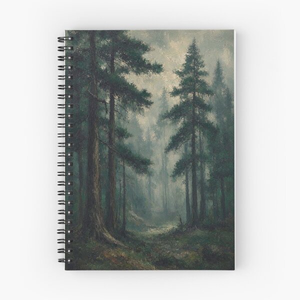Item preview, Moody Foggy Pine Forest Painting Woodland Art designed and sold by ShieldRockPrints.