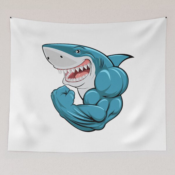 Item preview, Muscular Strong Shark Gym Muscles Funny Meme designed and sold by IdealiftsArt.