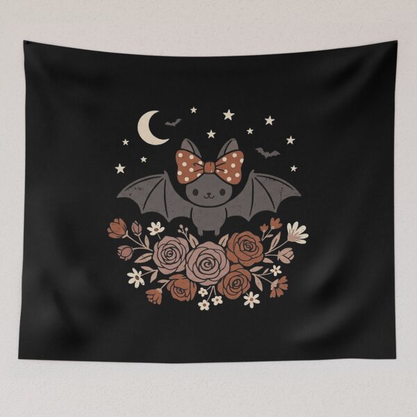 Item preview, Cute Floral Halloween Bat - Kawaii Spooky Bow Moon Stars Art designed and sold by WillCraftx.