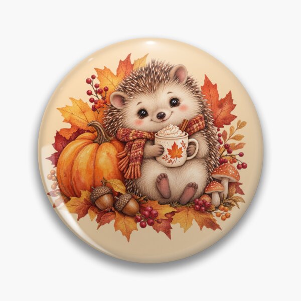 Item preview, Cute Autumn Hedgehog with Pumpkin and Hot Cocoa Watercolor Art designed and sold by GusiaTreasures.