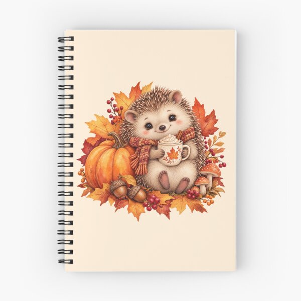 Item preview, Cute Autumn Hedgehog with Pumpkin and Hot Cocoa Watercolor Art designed and sold by GusiaTreasures.