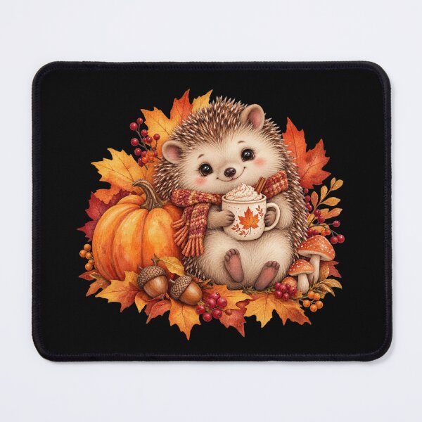 Item preview, Cute Autumn Hedgehog with Pumpkin and Hot Cocoa Watercolor Art designed and sold by GusiaTreasures.