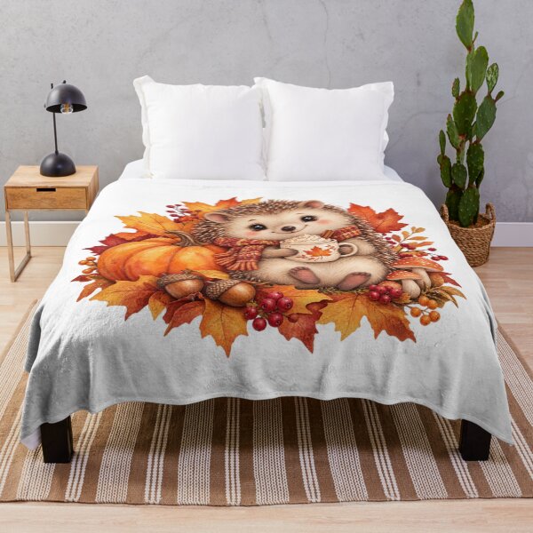 Item preview, Cute Autumn Hedgehog with Pumpkin and Hot Cocoa Watercolor Art designed and sold by GusiaTreasures.