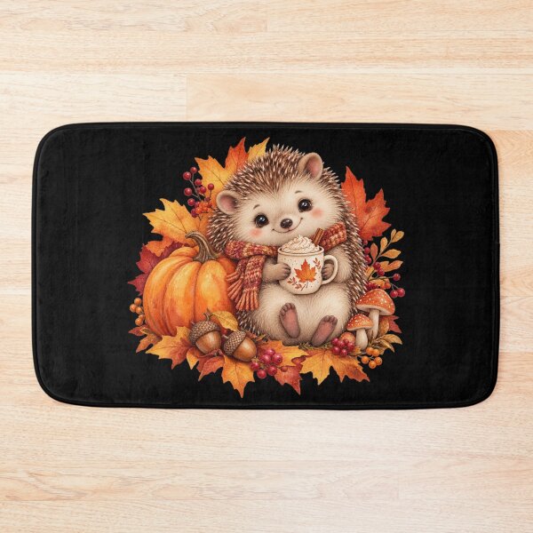 Item preview, Cute Autumn Hedgehog with Pumpkin and Hot Cocoa Watercolor Art designed and sold by GusiaTreasures.