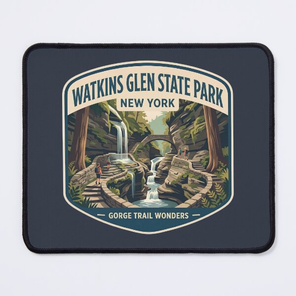Item preview, Watkins Glen State Park Vintage Gorge Trail Waterfall Hiking Art designed and sold by LittleArij.