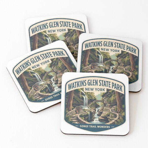 Item preview, Watkins Glen State Park Vintage Gorge Trail Waterfall Hiking Art designed and sold by LittleArij.