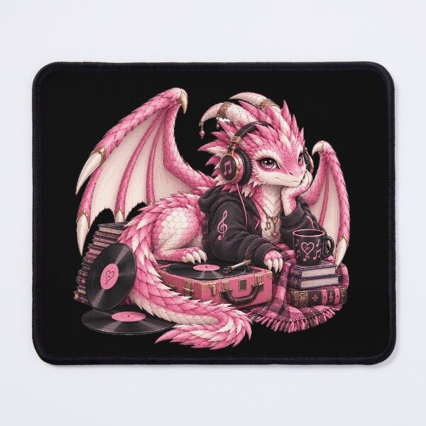 Item preview, Cute Pink Dragon Music Lover | Fantasy Dragon with Vinyl Records designed and sold by Hatchling Hollow.