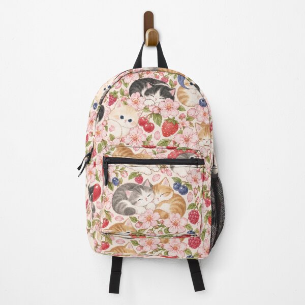 Item preview, Kawaii Fruit Cats Floral Pattern designed and sold by Cosmyna.