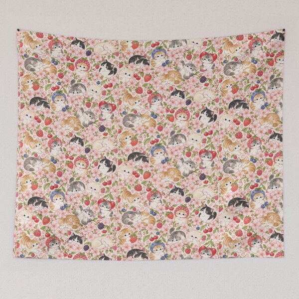 Item preview, Kawaii Fruit Cats Floral Pattern designed and sold by Cosmyna.