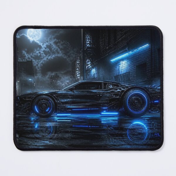 Item preview, Cyberpunk Muscle Car Electric Blue Neon Dystopian Art designed and sold by LazyDayzCo.