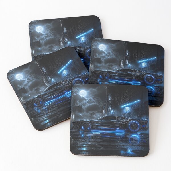 Item preview, Cyberpunk Muscle Car Electric Blue Neon Dystopian Art designed and sold by LazyDayzCo.