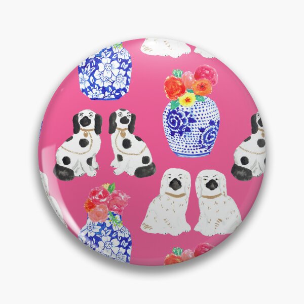 Item preview, Chinoiserie Dogs + Floral Ginger Jars in Bubblegum Pink designed and sold by YesterdayColl.