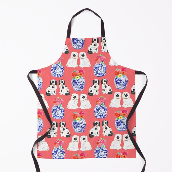 Aperçu de l'œuvre Chiens de style chinoiserie + pots à gingembre fleuris couleur corail créée et vendue par YesterdayColl.