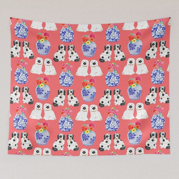 Item preview, Chinoiserie Dogs + Floral Ginger Jars in Coral designed and sold by YesterdayColl.