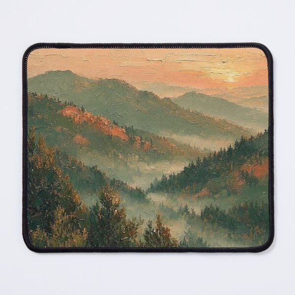 Item preview, Misty Mountain Valley Sunrise Painting Pine Forest Art designed and sold by ShieldRockPrints.