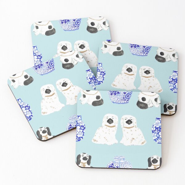 Item preview, Staffordshire Dogs + Ginger Jars in Ice Blue designed and sold by YesterdayColl.