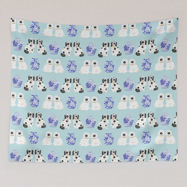 Item preview, Staffordshire Dogs + Ginger Jars in Ice Blue designed and sold by YesterdayColl.
