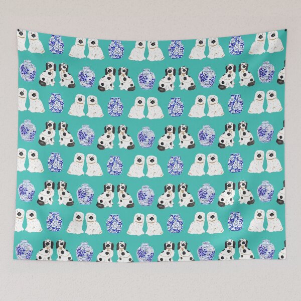 Item preview, Staffordshire Dogs + Ginger Jars in Jungle Green Teal designed and sold by YesterdayColl.