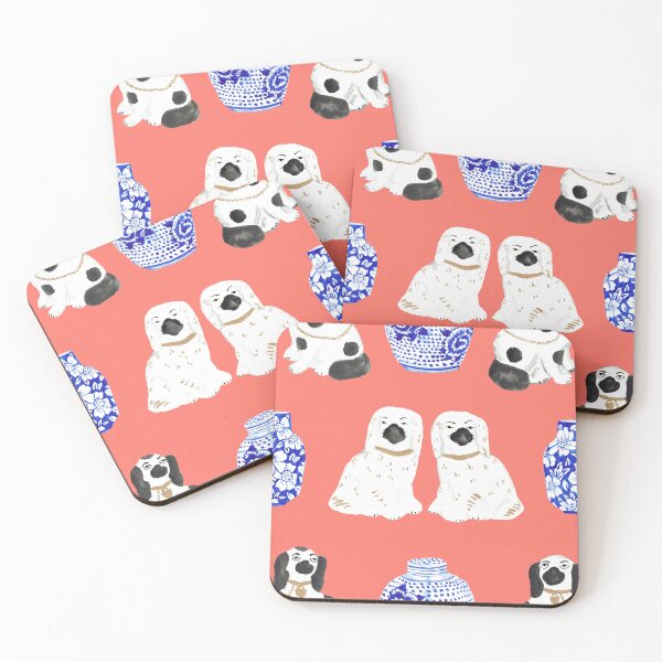 Item preview, Staffordshire Dogs + Ginger Jars in Neon Peach Coral designed and sold by YesterdayColl.
