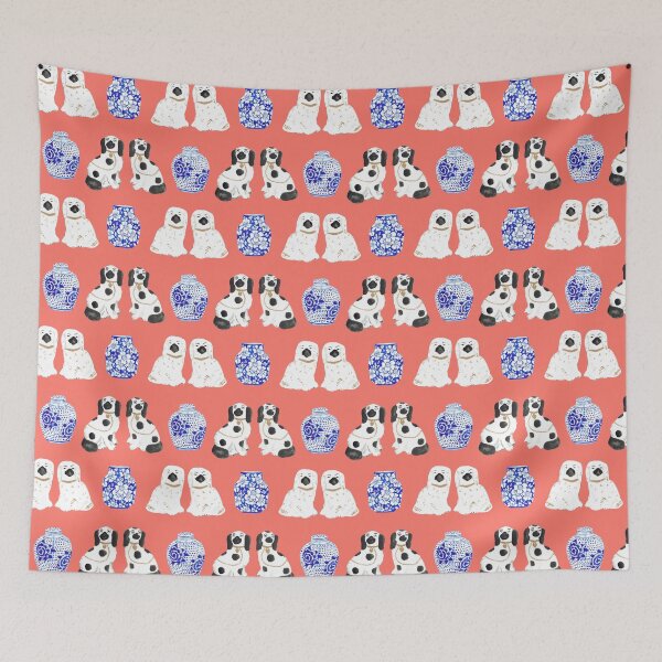 Item preview, Staffordshire Dogs + Ginger Jars in Neon Peach Coral designed and sold by YesterdayColl.