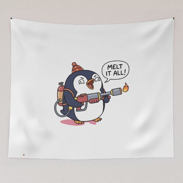 Item preview, Funny Penguin Flamethrower Melt It All Meme designed and sold by jeshands.